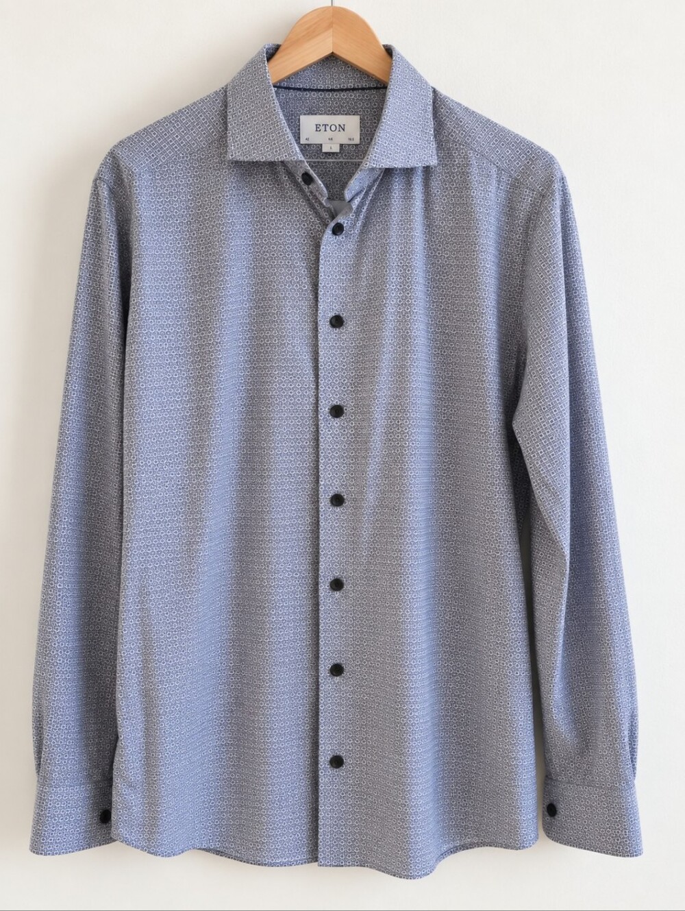 Eton Slim Fit Dress Shirt Men’s 16.5 42 L Blue Tan Micro Print